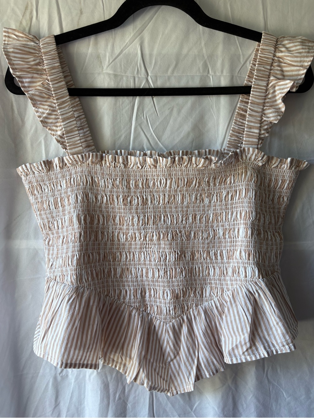 NWT American Eagle Bella Smocked Peplum Stripe Crop Top M